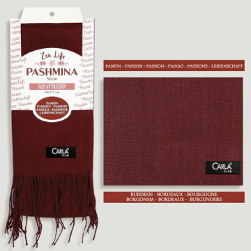 Gancho 03. Pashmina 100% Poliéster. 68x172cm. Color: Burdeos. Modelo: Pasión