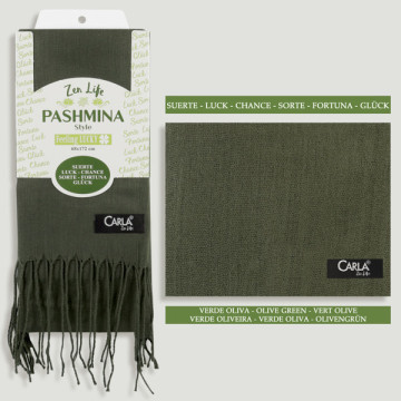 Gancho 06. Pashmina 100% Poliéster. 68x172cm. Color: Oliva. Modelo: Suerte
