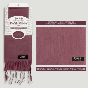 Gancho 07. Pashmina 100% Poliéster. 68x172cm. Color: Púrpura. Modelo: Esperanza
