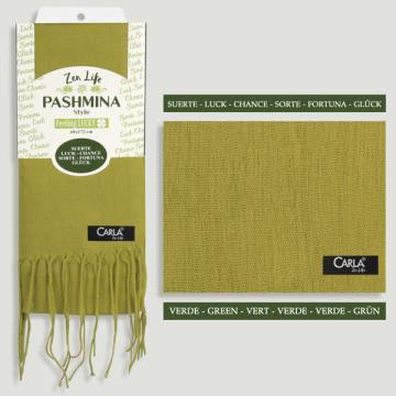 Gancho 14. Pashmina 100% Poliéster. 68x172cm. Color: Verde. Modelo: Suerte