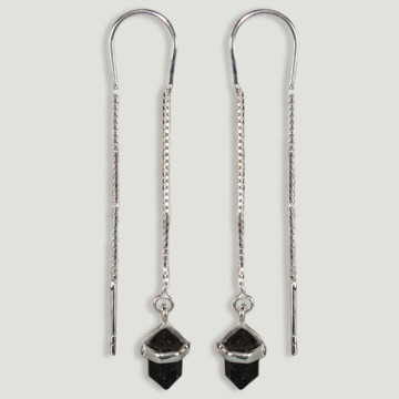 Pendientes PLATA. Punta. Turmalina negra
