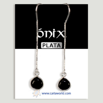 SILVER Earrings. Teardrop. Black Onyx