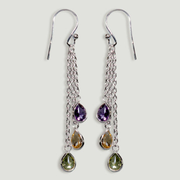 SILVER Earrings. Amethyst, Citrine and Olivine