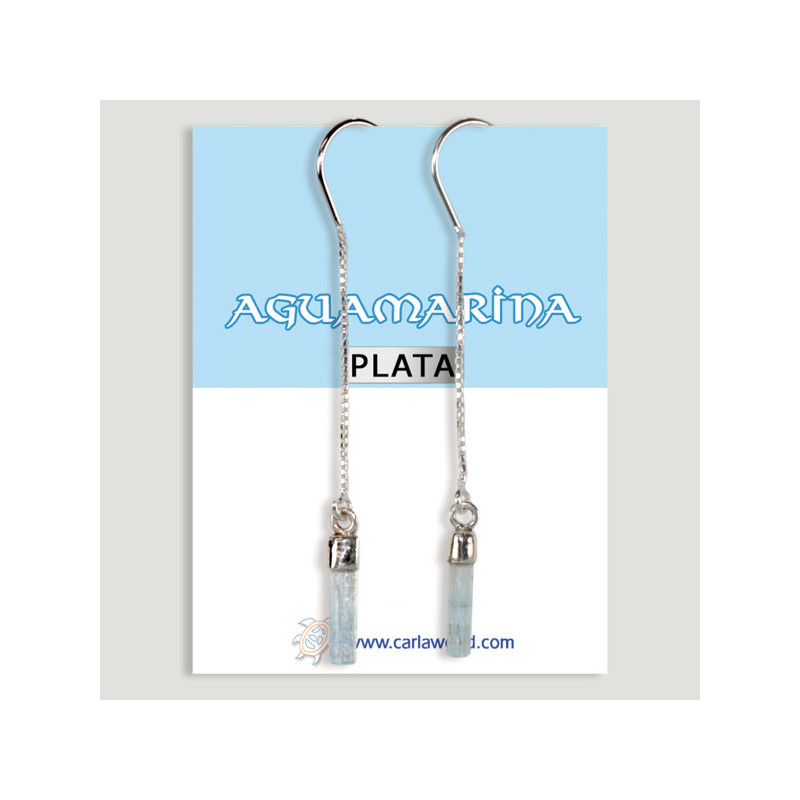 Pendientes PLATA. Cilindro. Aguamarina. 15mm Pendientes PLATA. Cilindro. Aguamarina. 15mm
