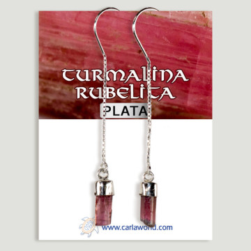 Boucles d'oreilles en ARGENT. Cylindre. Tourmaline. Rubellite 15mm