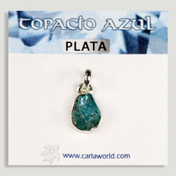 Pendentif ARGENT. Topaze bleue brute