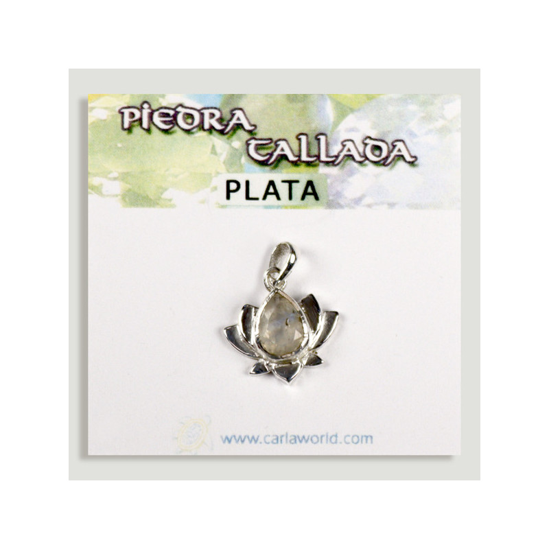 Pendentif ARGENT. Fleur de lotus. pierre de lune à facettes Pendentif ARGENT. Fleur de lotus. pierre de lune à facettes