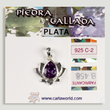 Pendentif ARGENT. Fleur de lotus. améthyste facettée