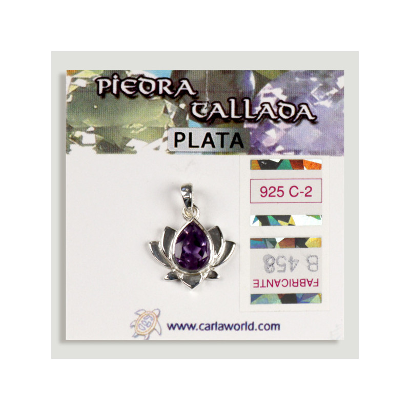 SILVER Pendant. Lotus Flower. Faceted Amethyst SILVER Pendant. Lotus Flower. Faceted Amethyst