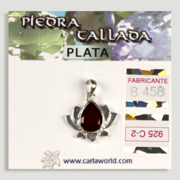 Pendentif ARGENT. Fleur de lotus. grenat à facettes
