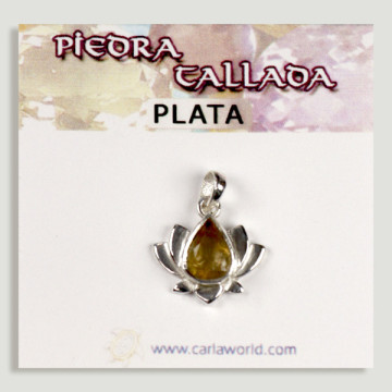 Pendentif ARGENT. Fleur de lotus. citrine à facettes
