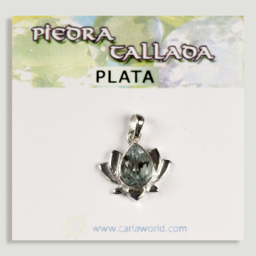 Pendentif ARGENT. Fleur de lotus. Topaze Bleue Facettée