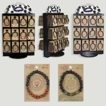 LAVA & STONE. Expositor Pulsera lava+mineral. 8mm (288uds)