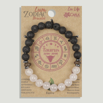 REPOSICIÓN. Lava Zodiac. Tauro. Pulsera Lava con Cuarzo Rosa
