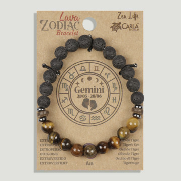 SUBSTITUIÇÃO. Lava Zodíaco. Gémeos. Pulseira Lava com Olho de Tigre