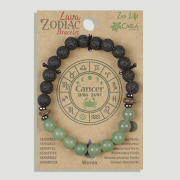 REPOSICIÓN. Lava Zodiac. Cáncer. Pulsera Lava con Aventurina Verde