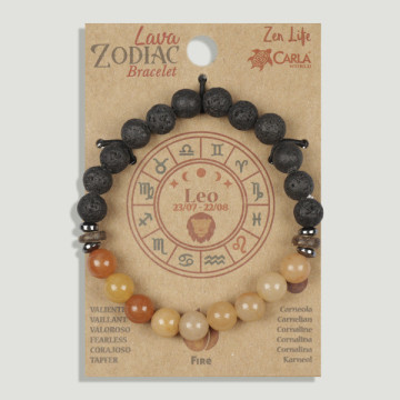 REPOSICIÓN. Lava Zodiac. Leo. Pulsera Lava con Carneola