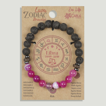 SUBSTITUIÇÃO. Lava Zodíaco. Balança. Pulseira Lava com Ágata Rosa