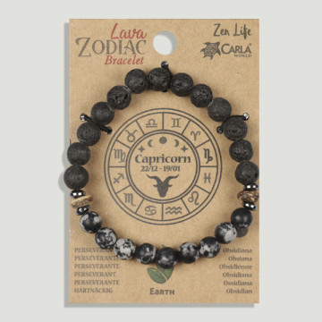 REPOSICIÓN. Lava Zodiac. Capricornio. Pulsera Lava con Obsidiana