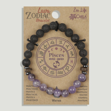 REPOSICIÓN. Lava Zodiac. Piscis. Pulsera Lava con Amatista