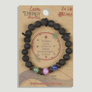 REPOSICIÓN. Lava Energy. Suerte. Pulsera Lava con Ágata Multicolor