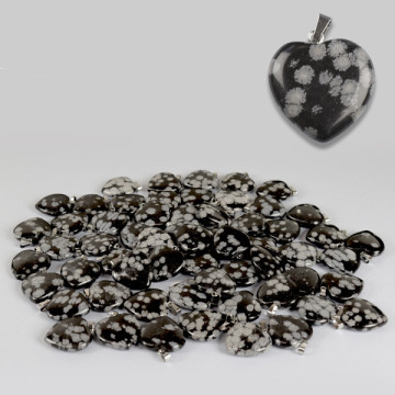 I “LOVE” CITY. Pendentif coeur. Obsidienne des neiges. 22mm