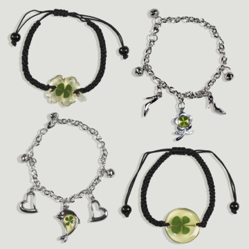 LUCKY. Pulseiras de cordão/metal CLOVER