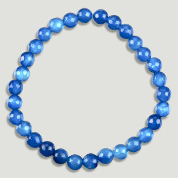 BLUE AGATE. Faceted mineral bead bracelet. 6mm.