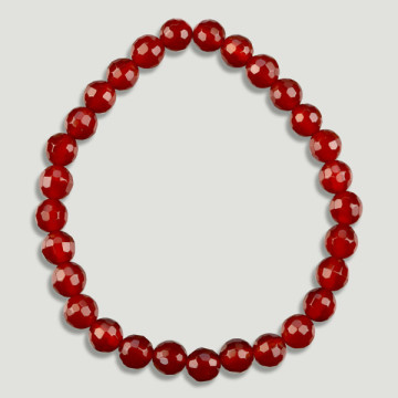 RED AGATE. Faceted mineral bead bracelet. 6mm.