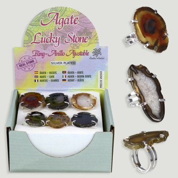 AGATE LUCKY STONE. Adjustable silverplated Agate ring