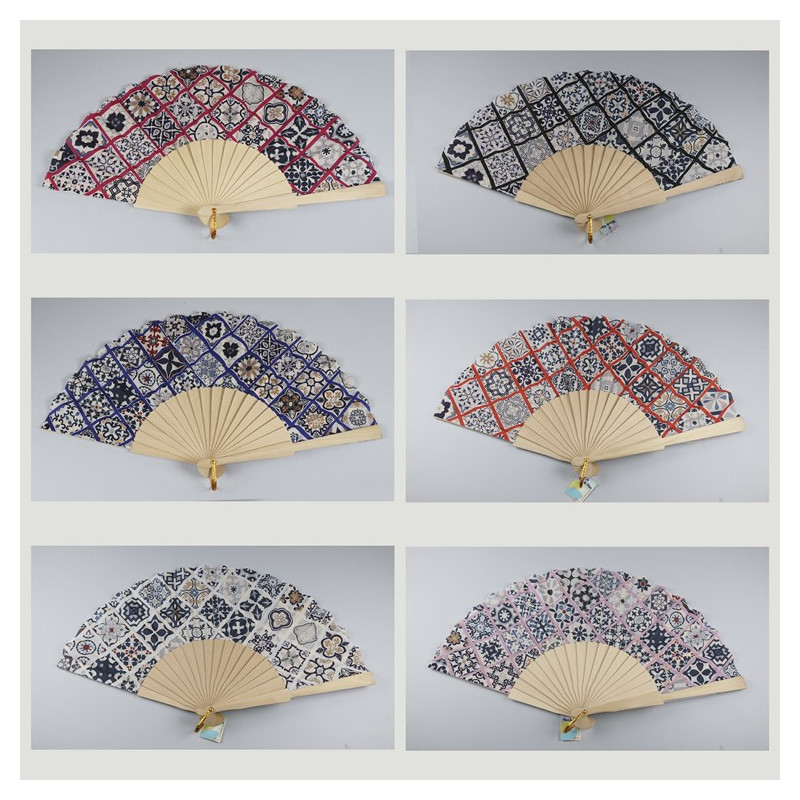 Hook 04 - Wooden fan with design: Mosaic. Assorted colors Hook 04 - Wooden fan with design: Mosaic. Assorted colors