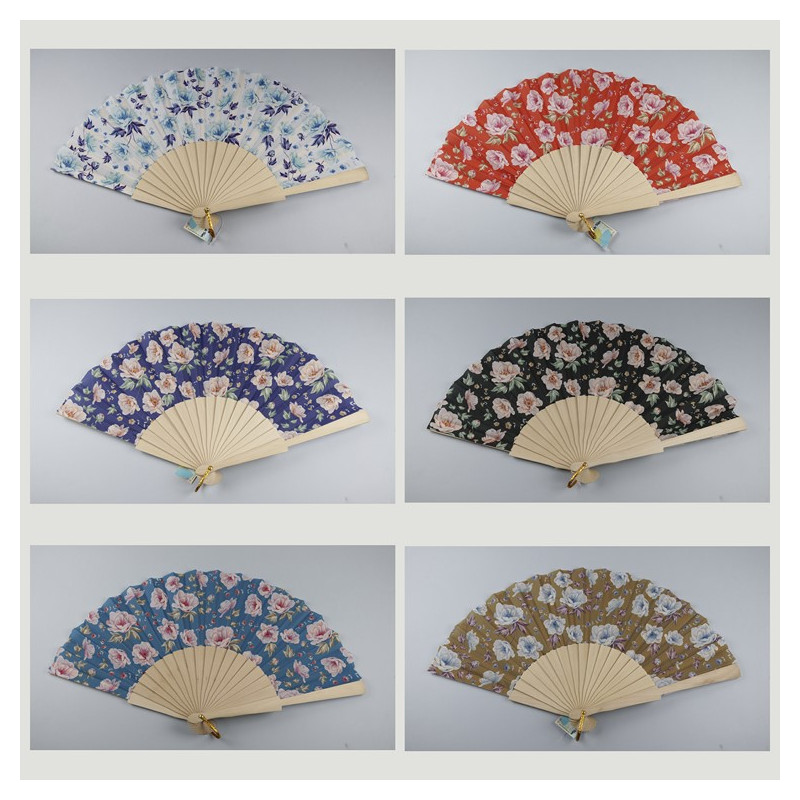 Hook 06 - Wooden fan with design: Flowers. Assorted colors Hook 06 - Wooden fan with design: Flowers. Assorted colors