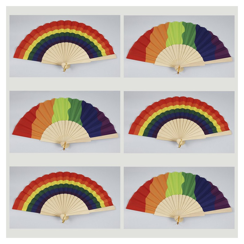 Crochet 08 - Éventail en bois avec motif : Arc-en-ciel. Couleurs assorties Crochet 08 - Éventail en bois avec motif : Arc-en-ciel. Couleurs assorties