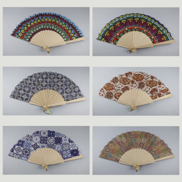 Hook 10 - Wooden fan with design: Various Print. Assorted colors