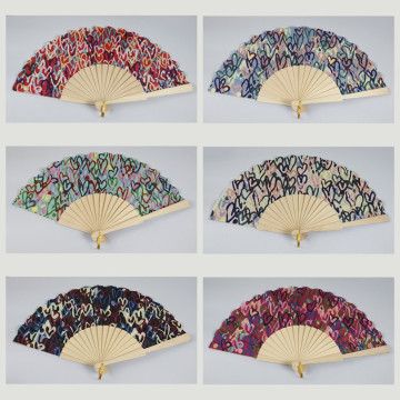 Hook 17 - Wooden fan with design: Hearts. Assorted colors