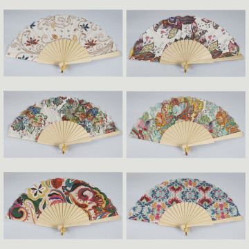 Gancho 19 - Abanico de madera con diseño de: Flores Abstracto. Colores surtidos