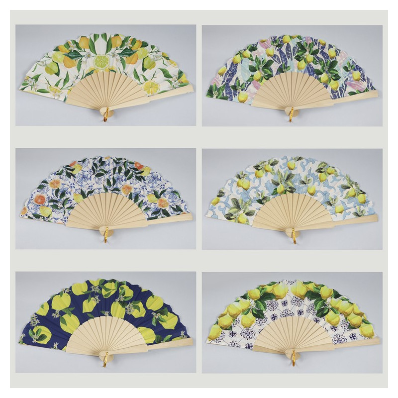 Gancho 20 - Abanico de madera con diseño de: Cítricos. Colores surtidos Gancho 20 - Abanico de madera con diseño de: Cítricos. Colores surtidos