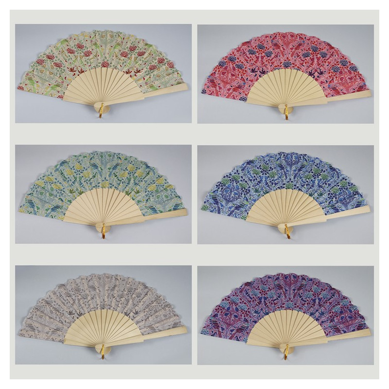 Hook 30 - Wooden fan with design: Bird and flowers. Assorted colors Hook 30 - Wooden fan with design: Bird and flowers. Assorted colors
