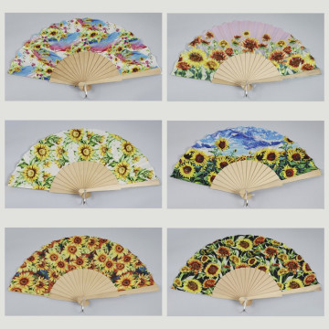 Hook 38 - Wooden fan with design: Sunflower. Assorted colors