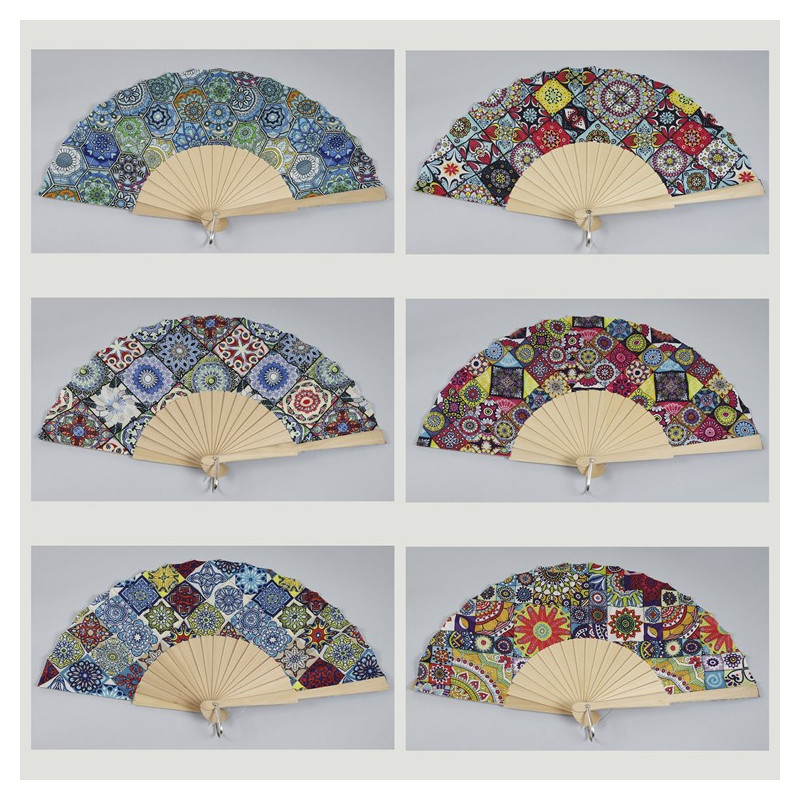 Hook 39 - Wooden fan with design: Mosaic. Assorted colors Hook 39 - Wooden fan with design: Mosaic. Assorted colors