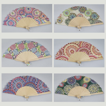 Hook 41 - Wooden fan with design: Mandala. Assorted colors