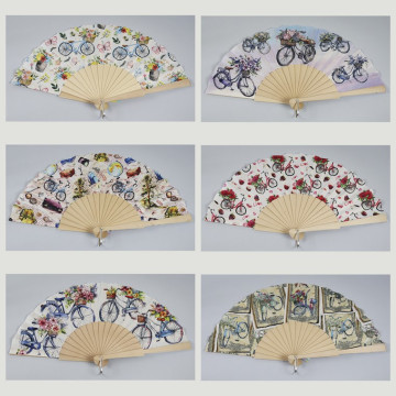 Hook 46 - Wooden fan with design: Bicycle. Assorted colors