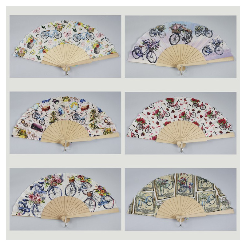 Hook 46 - Wooden fan with design: Bicycle. Assorted colors Hook 46 - Wooden fan with design: Bicycle. Assorted colors