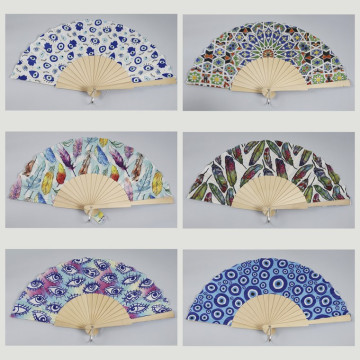 Hook 48 - Wooden fan with design: Evil eye/feathers/various. Assorted colors