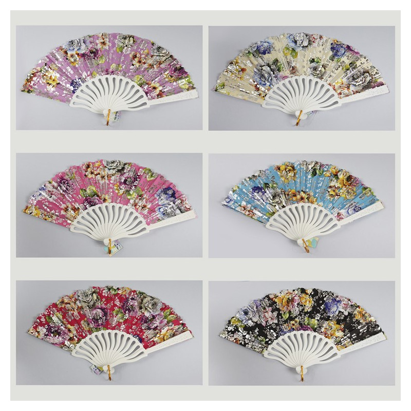 Gancho 50 - Abanico de plástico con diseño de: Flores. Colores surtidos Gancho 50 - Abanico de plástico con diseño de: Flores. Colores surtidos