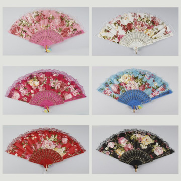 Gancho 55 - Abanico de plástico con diseño de: Flores. Colores surtidos 