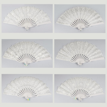 Hook 56 - Plastic fan with design: White with Silver Relief. Assorted models