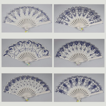 Hook 60 - Plastic fan with design: Blue Flower Relief. Assorted models