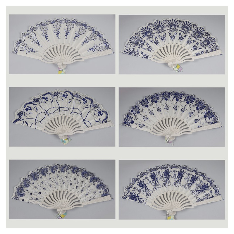 Hook 60 - Plastic fan with design: Blue Flower Relief. Assorted models Hook 60 - Plastic fan with design: Blue Flower Relief. Assorted models