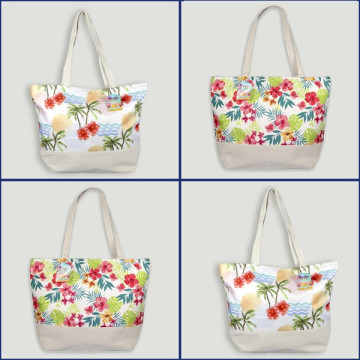Bolso de playa. Asa lisa. Modelo Flores